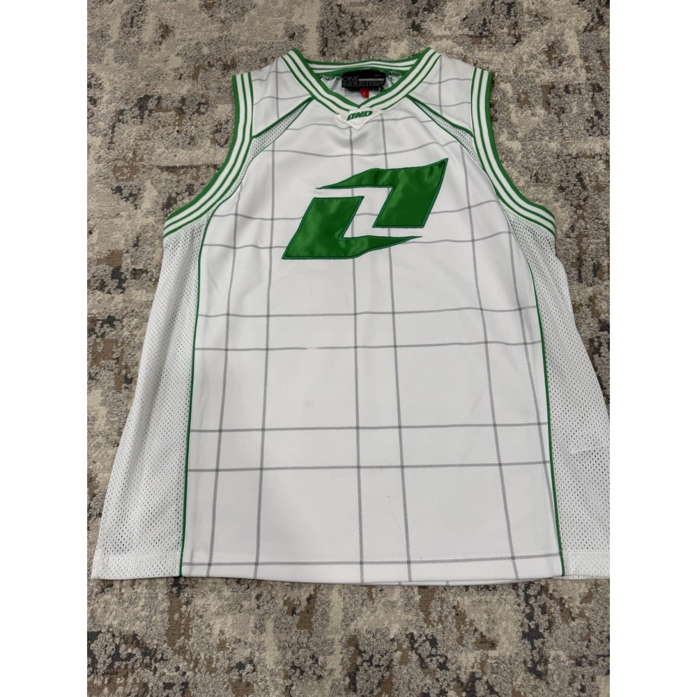 Y2K One Industries Motocross Basketball Jersey Black White Pinstripe Large Green